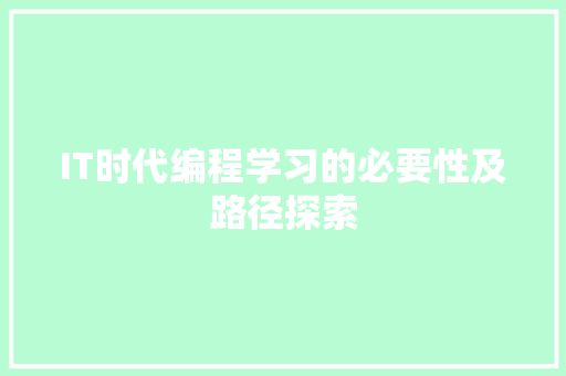IT时代编程学习的必要性及路径探索