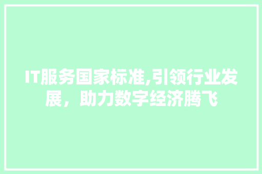 IT服务国家标准,引领行业发展，助力数字经济腾飞 头条优化