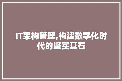 IT架构管理,构建数字化时代的坚实基石