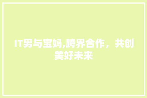 IT男与宝妈,跨界合作，共创美好未来