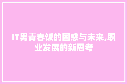 IT男青春饭的困惑与未来,职业发展的新思考