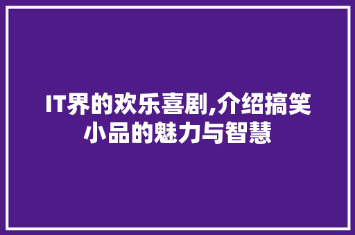 IT界的欢乐喜剧,介绍搞笑小品的魅力与智慧