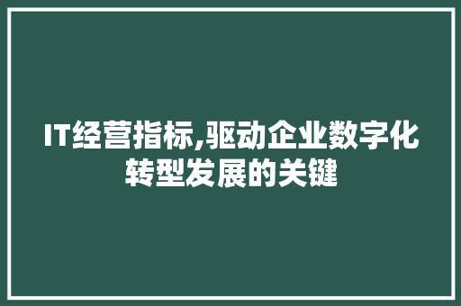 IT经营指标,驱动企业数字化转型发展的关键 360搜优化