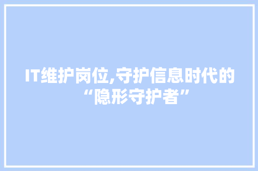 IT维护岗位,守护信息时代的“隐形守护者”