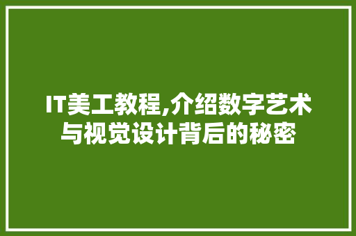 IT美工教程,介绍数字艺术与视觉设计背后的秘密