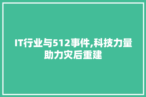 IT行业与512事件,科技力量助力灾后重建 头条优化