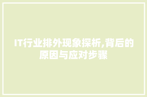 IT行业排外现象探析,背后的原因与应对步骤 网站优化