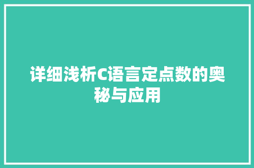 详细浅析C语言定点数的奥秘与应用