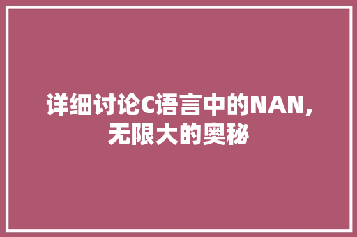 详细讨论C语言中的NAN,无限大的奥秘 小程序开发