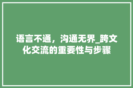 语言不通，沟通无界_跨文化交流的重要性与步骤 网站优化