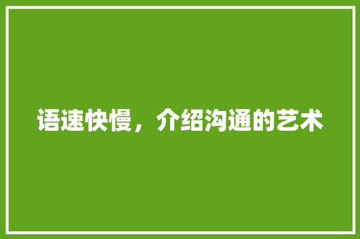 语速快慢，介绍沟通的艺术