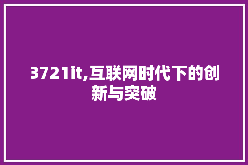 3721it,互联网时代下的创新与突破
