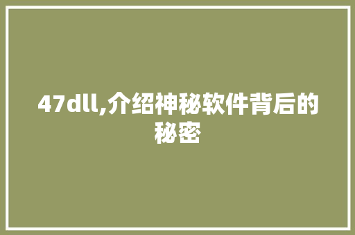 47dll,介绍神秘软件背后的秘密