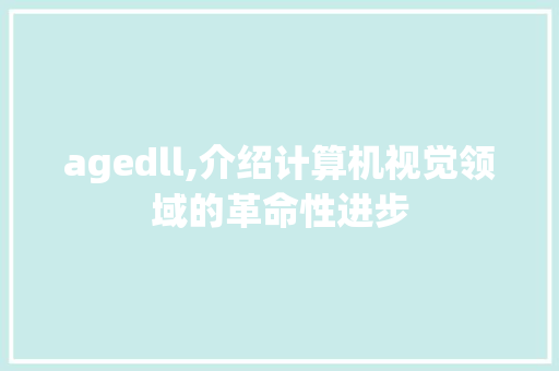 agedll,介绍计算机视觉领域的革命性进步