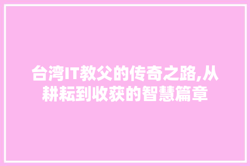台湾IT教父的传奇之路,从耕耘到收获的智慧篇章