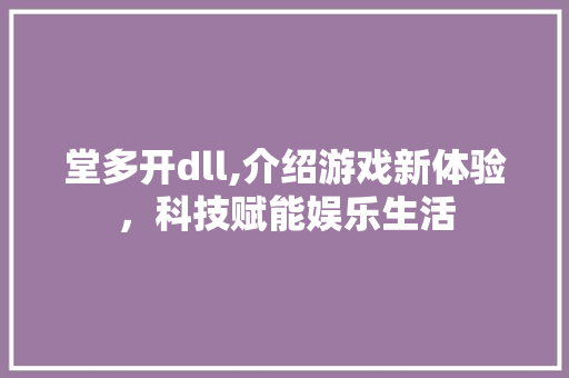 堂多开dll,介绍游戏新体验，科技赋能娱乐生活
