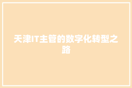 天津IT主管的数字化转型之路