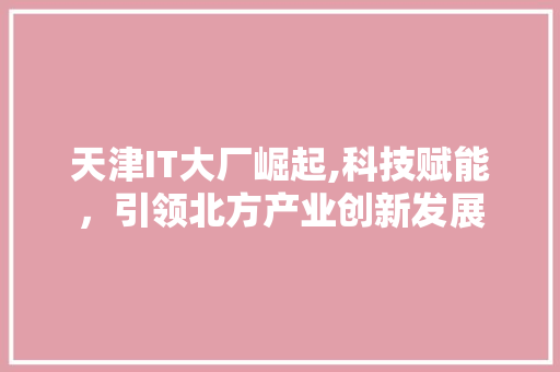 天津IT大厂崛起,科技赋能，引领北方产业创新发展