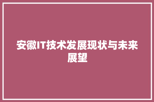 安徽IT技术发展现状与未来展望
