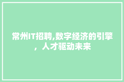 常州IT招聘,数字经济的引擎，人才驱动未来 网站开发