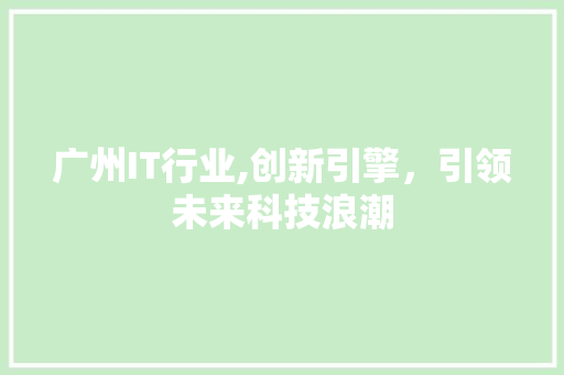 广州IT行业,创新引擎，引领未来科技浪潮