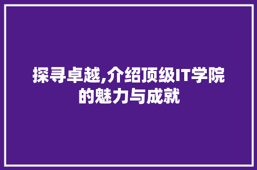 探寻卓越,介绍顶级IT学院的魅力与成就