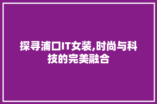 探寻浦口IT女装,时尚与科技的完美融合 小程序开发