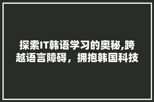 探索IT韩语学习的奥秘,跨越语言障碍，拥抱韩国科技 小程序开发