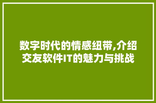数字时代的情感纽带,介绍交友软件IT的魅力与挑战