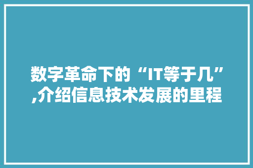 数字革命下的“IT等于几”,介绍信息技术发展的里程碑 360搜优化