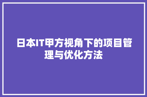 日本IT甲方视角下的项目管理与优化方法 网站开发