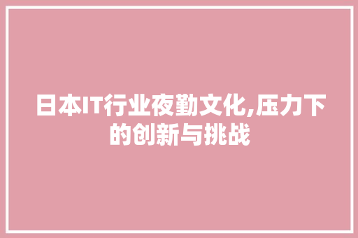 日本IT行业夜勤文化,压力下的创新与挑战