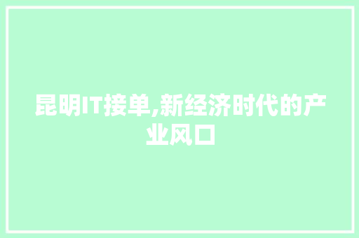 昆明IT接单,新经济时代的产业风口