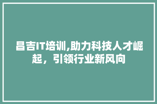 昌吉IT培训,助力科技人才崛起，引领行业新风向 小程序开发