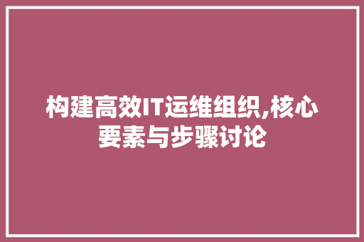 构建高效IT运维组织,核心要素与步骤讨论