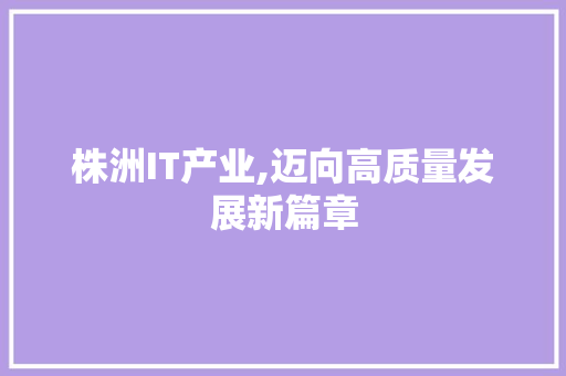 株洲IT产业,迈向高质量发展新篇章