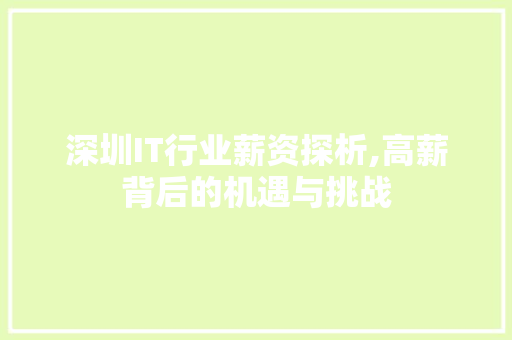 深圳IT行业薪资探析,高薪背后的机遇与挑战 360搜优化