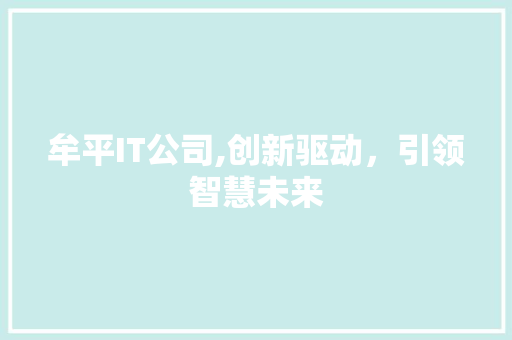牟平IT公司,创新驱动，引领智慧未来 AI技术学习