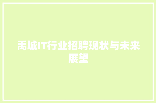 禹城IT行业招聘现状与未来展望