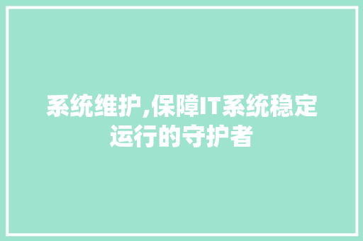 系统维护,保障IT系统稳定运行的守护者