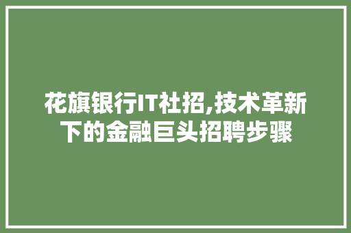 花旗银行IT社招,技术革新下的金融巨头招聘步骤 小程序开发