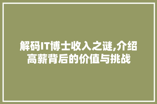 解码IT博士收入之谜,介绍高薪背后的价值与挑战
