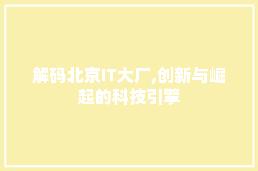 解码北京IT大厂,创新与崛起的科技引擎