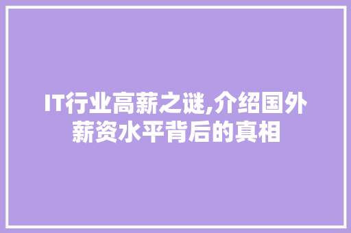 IT行业高薪之谜,介绍国外薪资水平背后的真相 英文谷歌算法