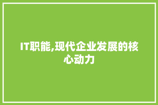 IT职能,现代企业发展的核心动力