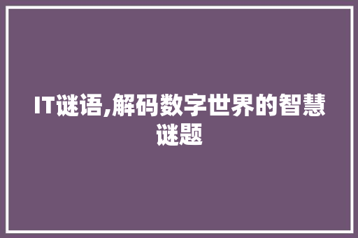 IT谜语,解码数字世界的智慧谜题