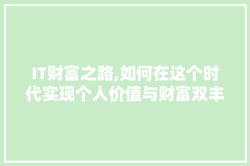 IT财富之路,如何在这个时代实现个人价值与财富双丰收