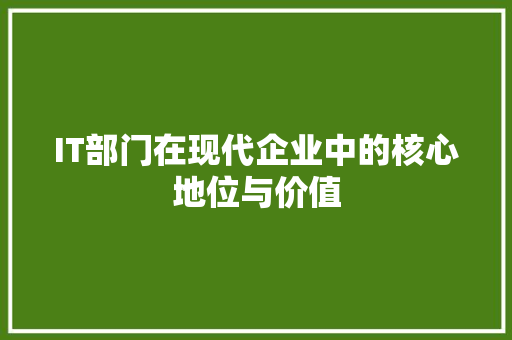 IT部门在现代企业中的核心地位与价值 seo技术