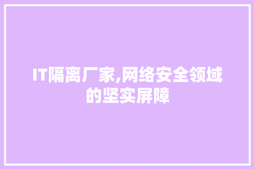 IT隔离厂家,网络安全领域的坚实屏障 搜狗优化