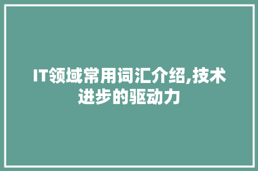 IT领域常用词汇介绍,技术进步的驱动力